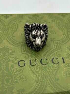 Unisex, Gucci, silver tone, lion head ring size 10 made in Italy